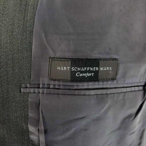 Hart Schaffner Marx Comfort Wool 3 Button Blazer 40R Gray Herringbone Sport Coat - Picture 7 of 10